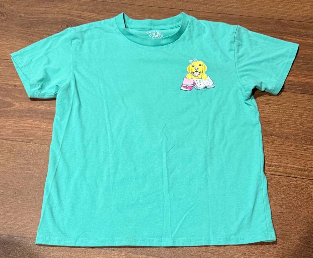 Benny & Belle Girls Golden Retriever Puppy Graphic T-Shirt Teal Size L